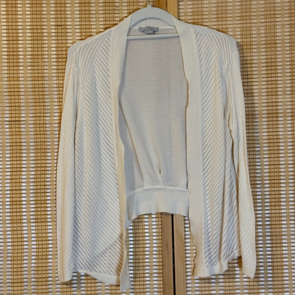 HM Womens Cream Pointelle‎ Knit Open Front Cardigan Sweater Large Ivory Cropped